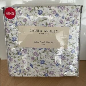 NWT Laura Ashley Floral Garden Party King Sheet Set Blue/Lavender